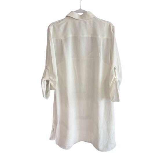 Trina Turk Womens White Built In Tank Top Roll Tab Button-Up Tunic Top Large - Picture 5 of 16